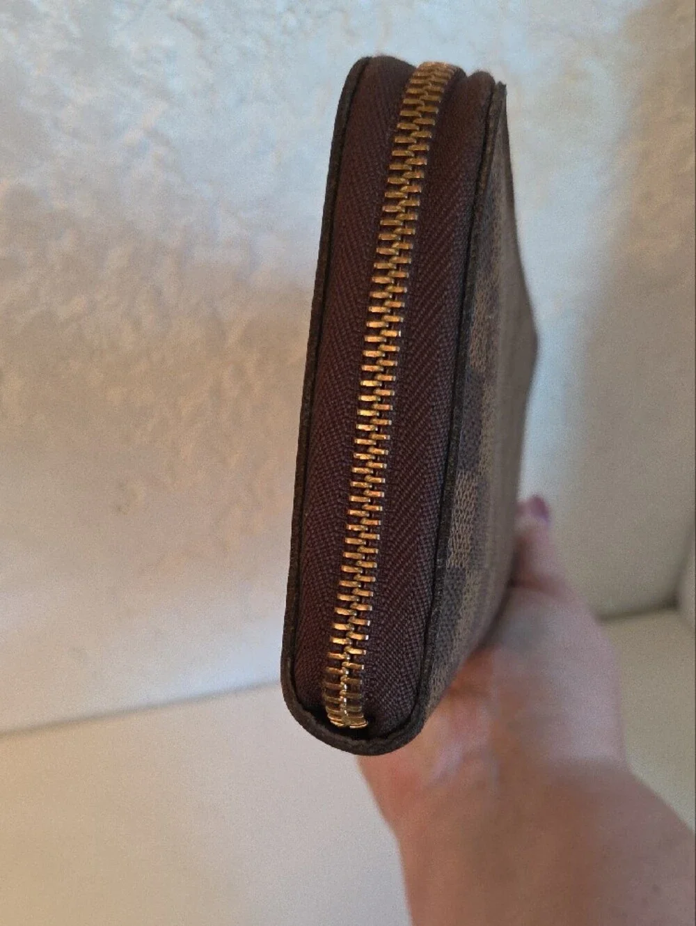 Louis Vuitton Brown Textured Leather Wallet Organazer with Red Logo Stamp